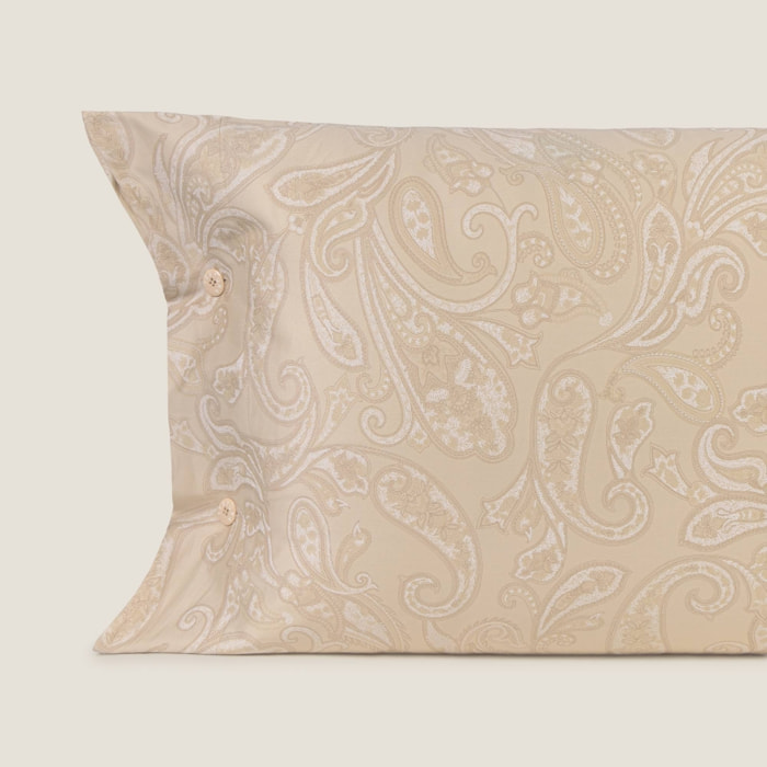 Funda de almohada algodón satén 300 hilos paisley Sentisis color marron beige 100% Algodón percal