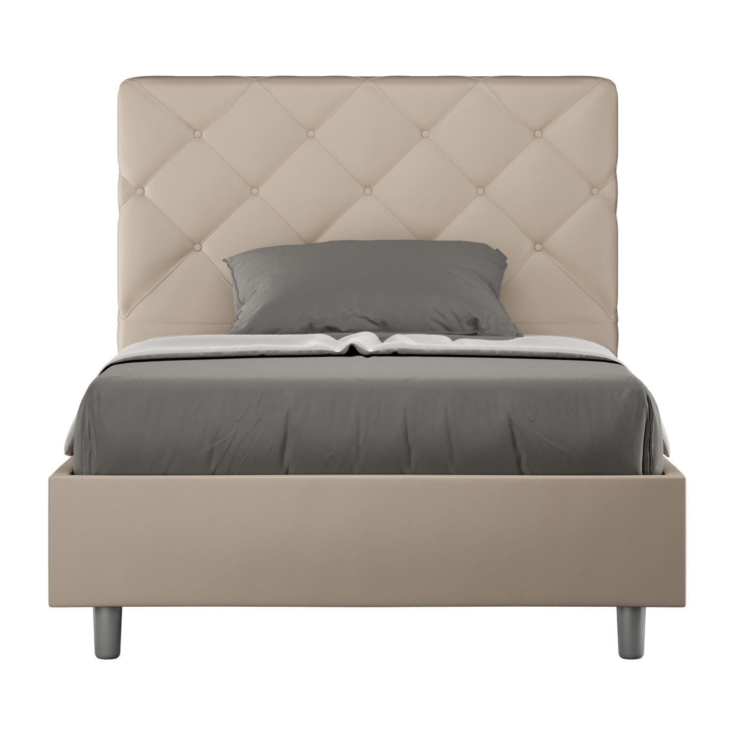 Cama sin somier acolchada 120x190 cuero sintético gris paloma Priya