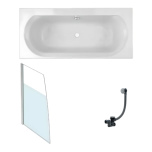Baignoire droite 180 X 80 Elise acrylique + pare bain volet gauche + vidage