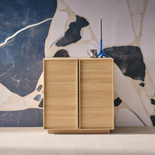 Buffet effet bois naturel 2 portes 80 cm 4 compartiments - L 80 x P 43 x H 85cm - Kuba