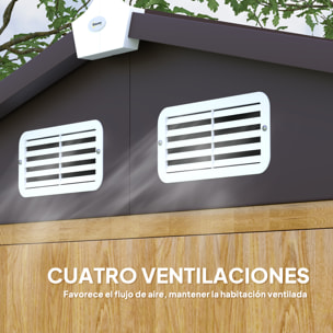 Caseta de Jardín Exterior 2,36m² 213x120x194 cm Cobertizo de Jardín Exterior con Base Refuerzo (Suelo NO Incluido) Puertas Correderas Dobles Candado Ventanas Roble
