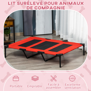 Lit sur pieds XXL pour chien chat lit de camp animal lit surélevé Oxford textilène micro-perforé dim. 122L x 92l x 23H cm rouge