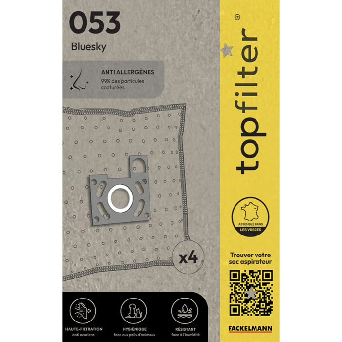 Lot de 4 sacs aspirateur Bluesky TopFilter Premium