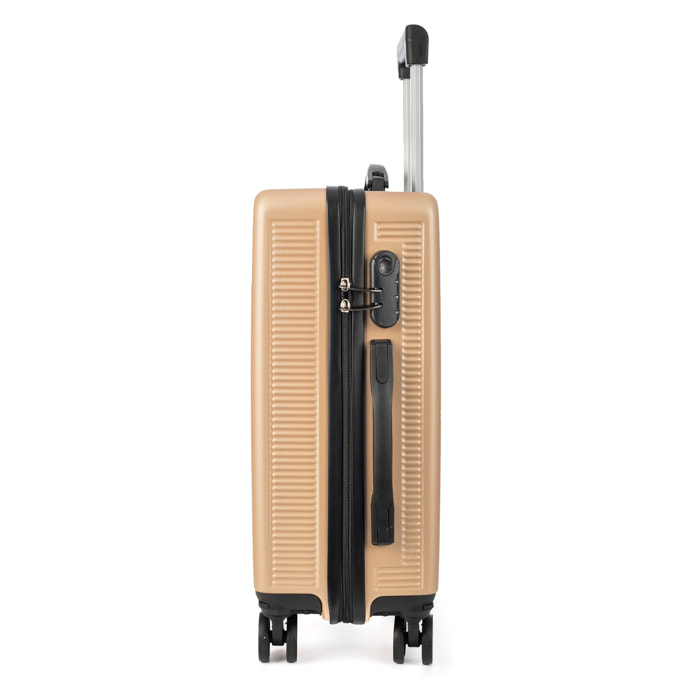 DAM Set di 3 valigie Trolley, in materiale leggero ABS ad alta resistenza. Serratura numerica e 4 ruote doppie rimovibili e girevoli a 360°. 50x29x76 Cm. Colore: Oro