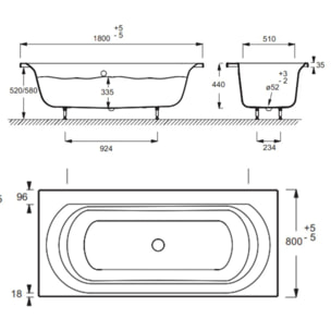 Pack baignoire droite 180 x 80 Elise + tablier en angle + mitigeur bain douche mural Aimé chromé + vidage