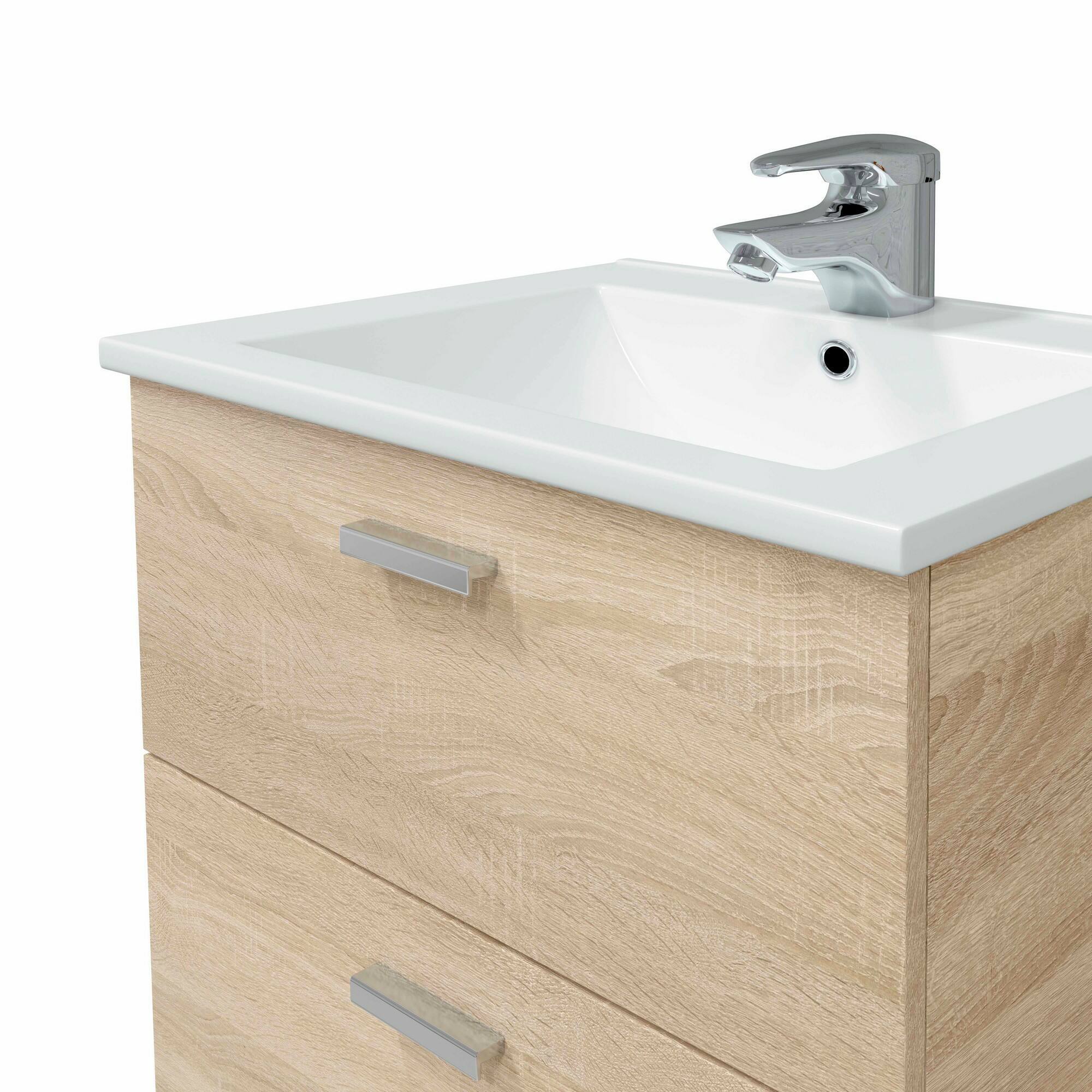 Mobile sottolavabo Doksuri, Mobiletto da bagno, Contenitore porta lavabo, Armadio per lavandino, 60x45 h50 cm, Rovere