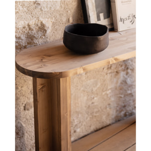 Consola de madera maciza tono roble oscuro de 120x80cm Alto: 80 Largo: 120 Ancho: 35