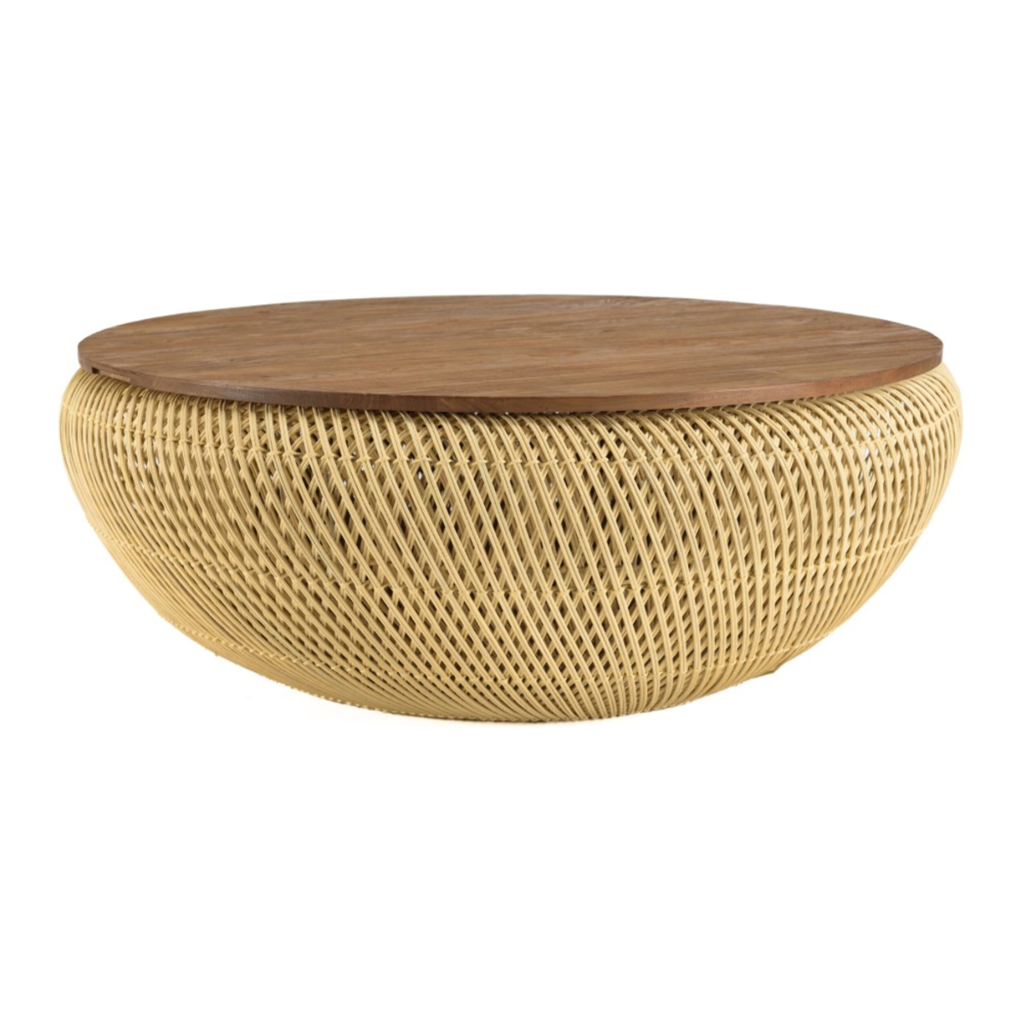 SIXTINE - Table basse ronde 100x100cm en rotin beige plateau amovible