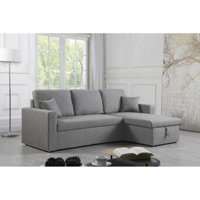 Canapé d'angle convertible/ réversible avec coffre "Alain II" - 3 places - Gris clair