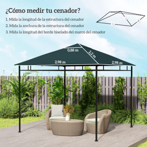 Outsunny Techo de Repuesto para Cenador, 3x3 m, Cubierta de Repuesto con 8 Orificios de Drenaje, Ventilación y Protección UV, SOLO Toldo de Recambio para Pabellón Gazebo, Verde Oscuro