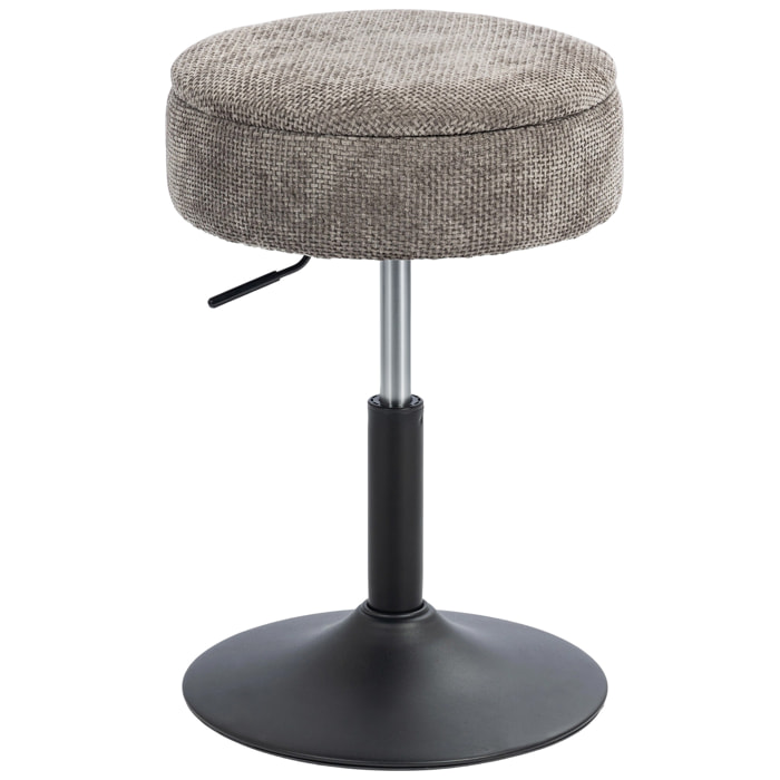 Taburete de Bar con Almacenaje, Altura Ajustable, Taburete de Cocina Redondo, Giratorio, Tapizado en Chenilla, Base de Acero, Diseño Botones, Acolchado, para Salón, Comedor, Oficina, Gris