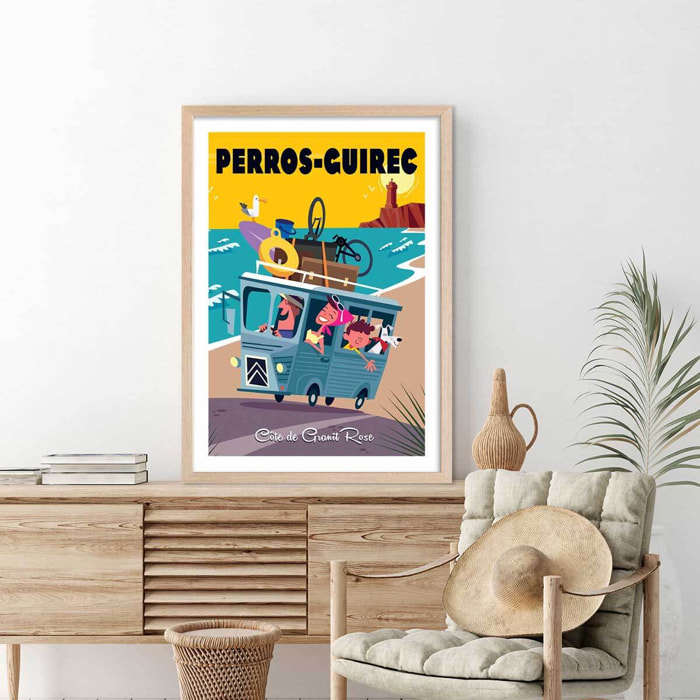 Affiche Perros Guirec Affiche + cadre en bois - Chêne