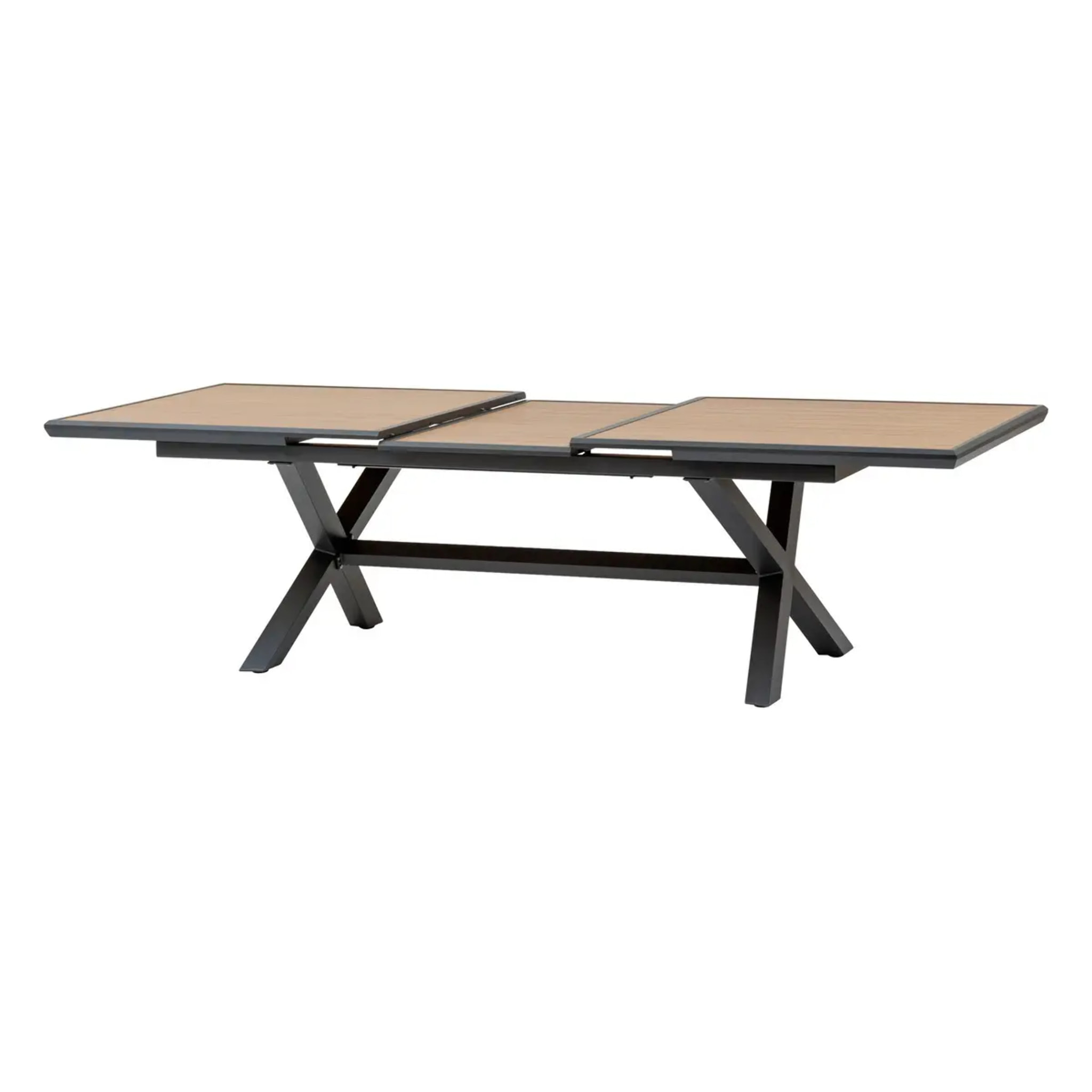 Table de jardin extensible "Axiome" effet bois honey & graphite 10 places en aluminium