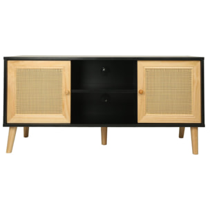 Meuble TV scandinave en cannage "Iguane" - 120 x 30 x 56.5 cm - Noir