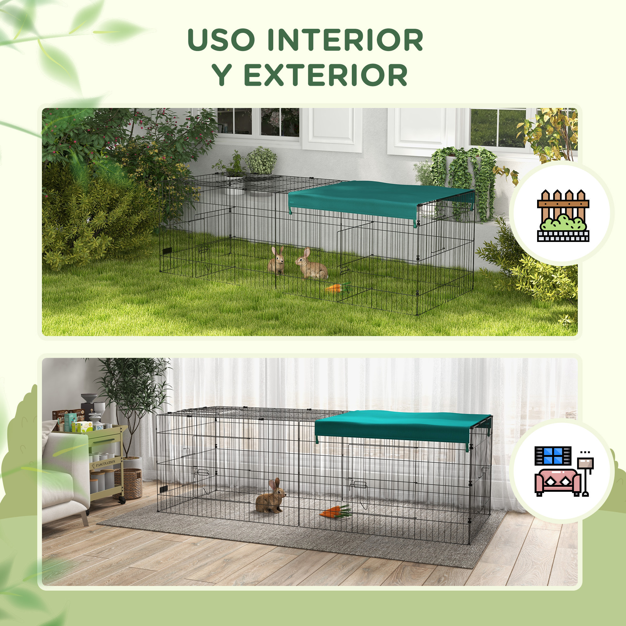 Jaula para Animales Pequeños Jaula para Roedores de Acero con Puertas y Tela Superior Jaula para Conejos Chinchillas Gallinas 220x85x70 cm Verde