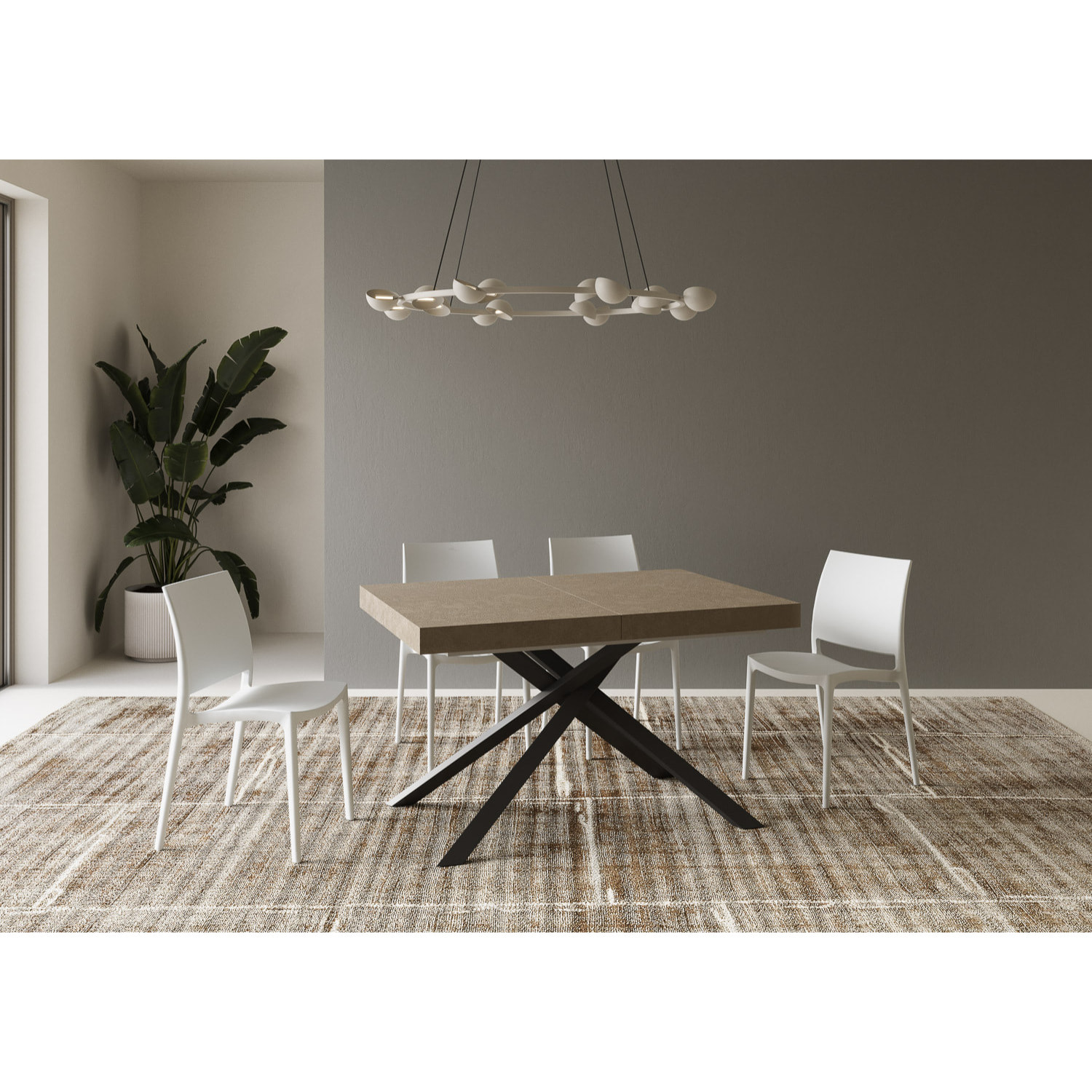 Table extensible 80x120/204 cm Karida taupe pieds anthracite