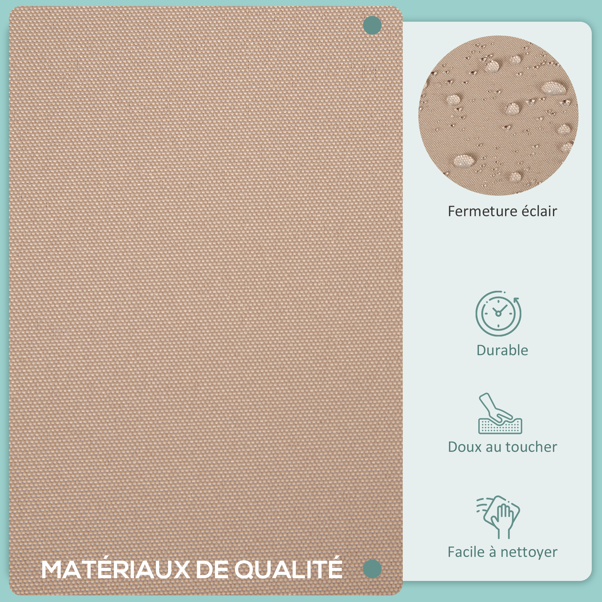 Lot de 14 housses de rechange coussins salon de jardin - 6 housses coussin d'assise, 8 housses coussin dossier - housses zippées polyester déperlant marron