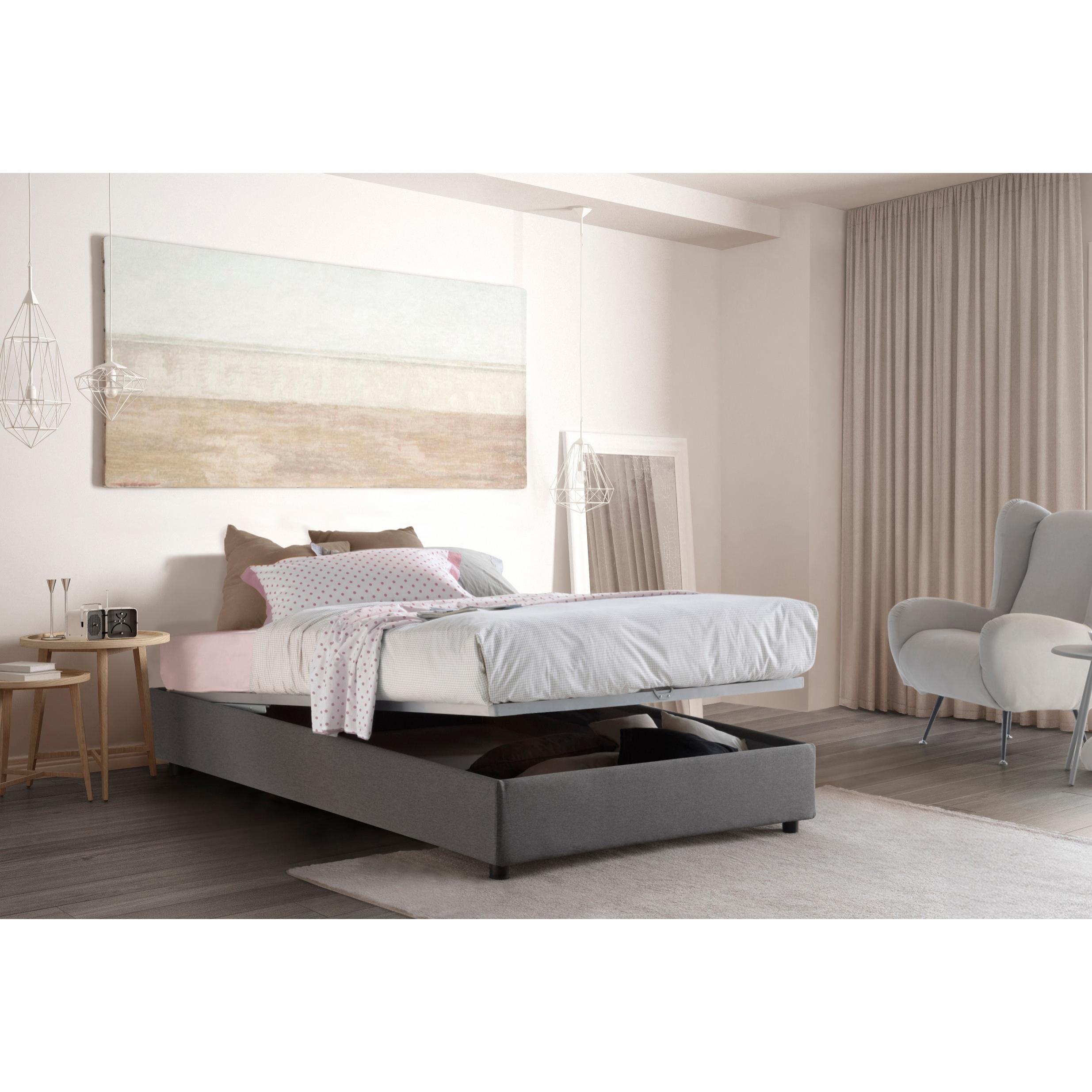 Letto piazza e mezza Rebecca, Letto contenitore con rivestimento in tessuto, 100% Made in Italy, Apertura frontale, con materasso Cm 120x200 incluso, Grigio