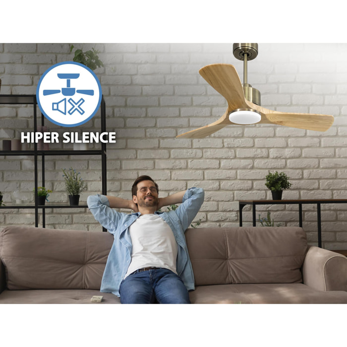 Ventilateur de plafond Réversible  Thermostat Dimmable Wifi Moteur à courant continu Toits en pente Télécommande Lumière à trois tons Hypersilence Mémoire