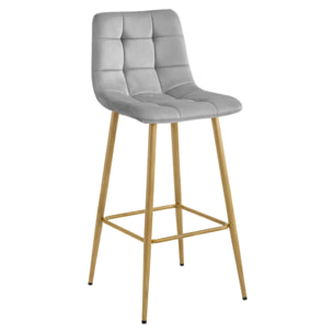 Sgabello Arceto in velluto grigio chiaro e gambe rovere