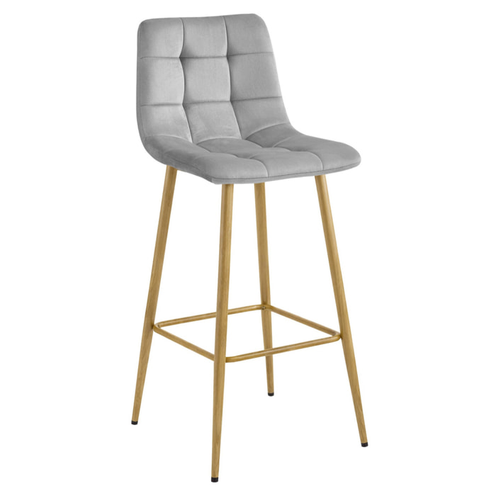 Sgabello Arceto in velluto grigio chiaro e gambe rovere