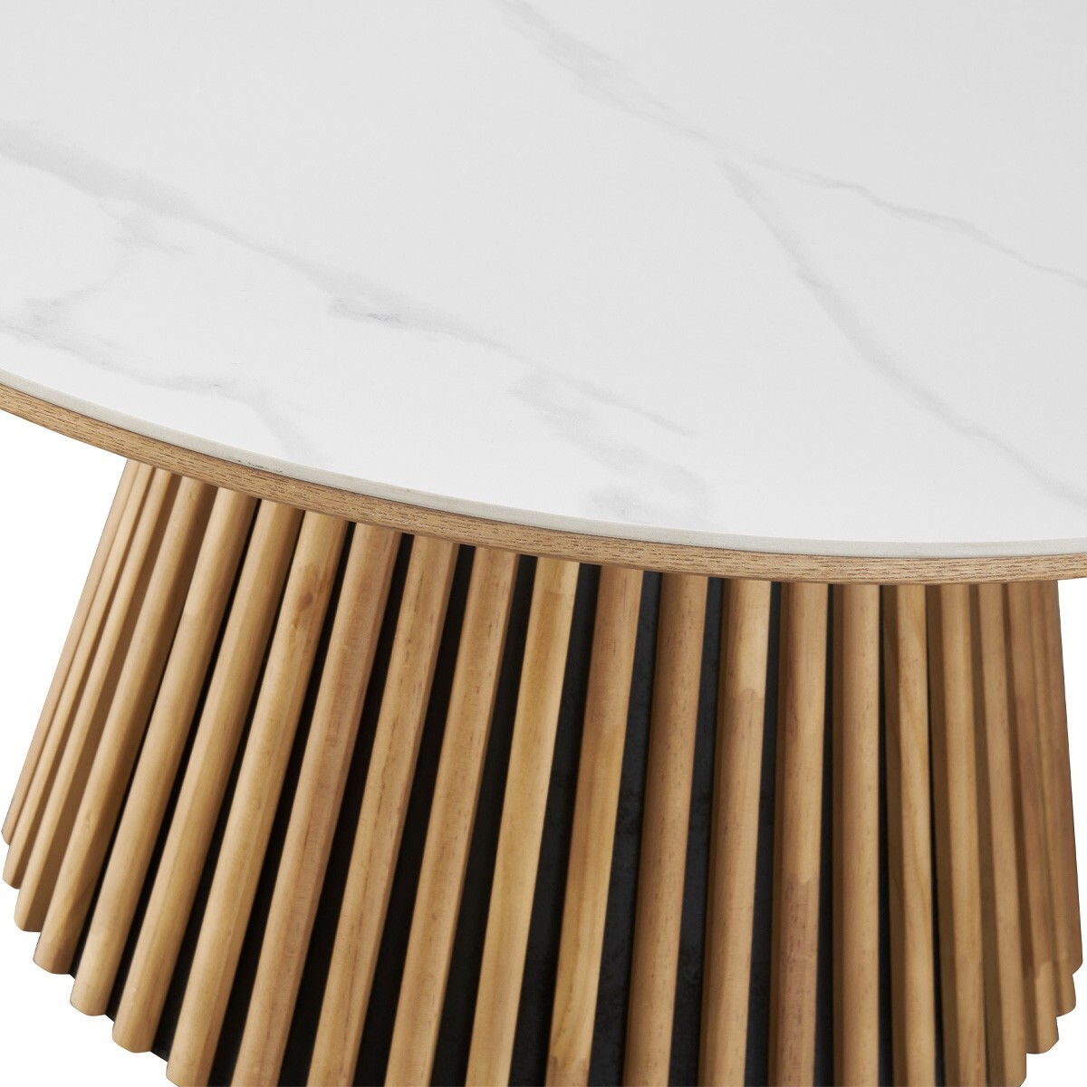 Table basse ronde plateau en céramique bicolore piètement cannelé - ADA