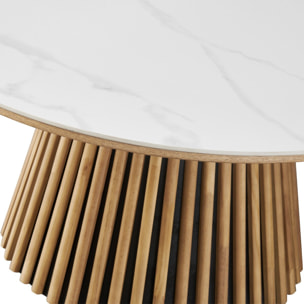 Table basse ronde plateau en céramique bicolore piètement cannelé - ADA