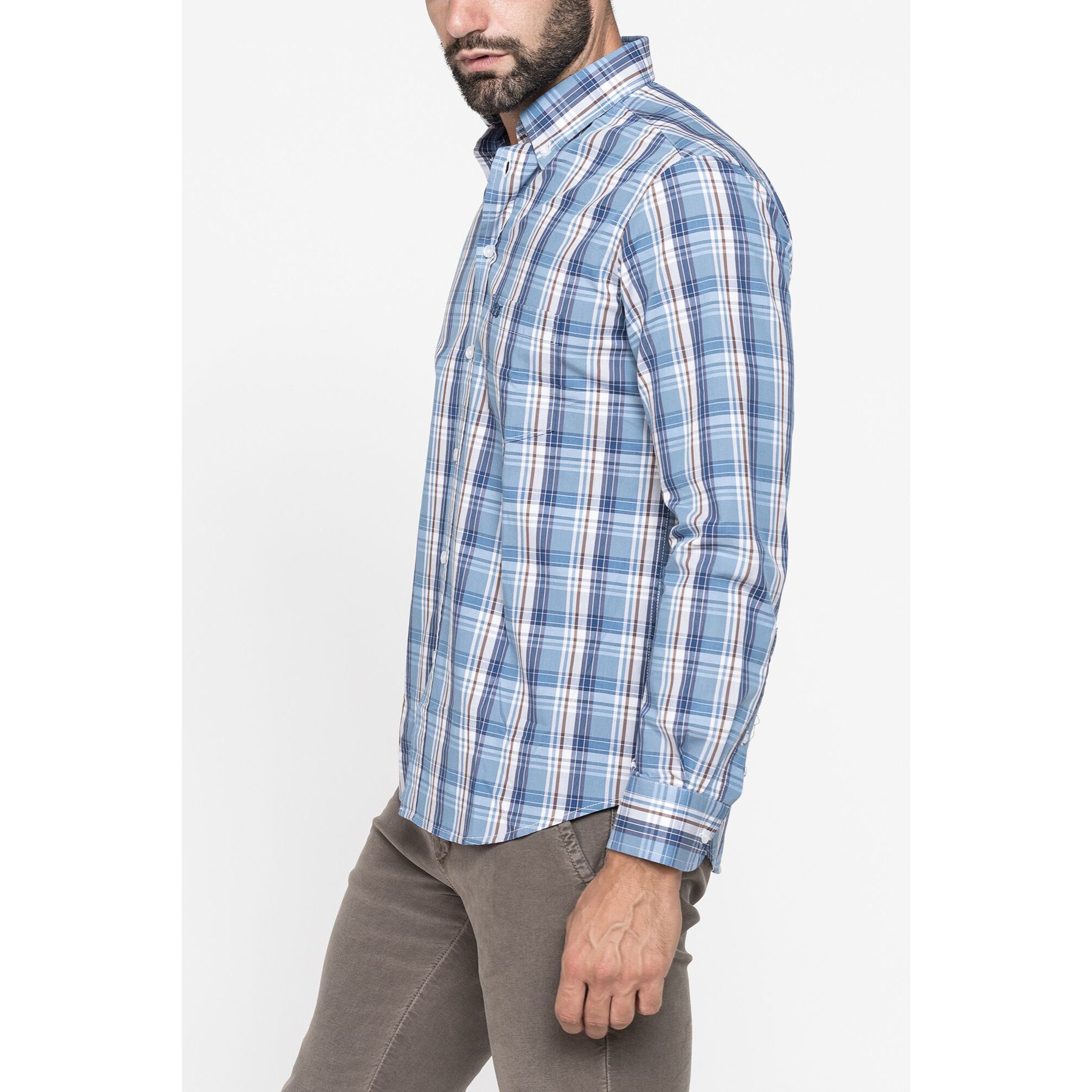 CAMICIA FANTASIA TINTO FILO CON COLLO BUTTON-DOWN