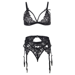 Conjunto Lencería de sujetador, tanga y liguero, Negro