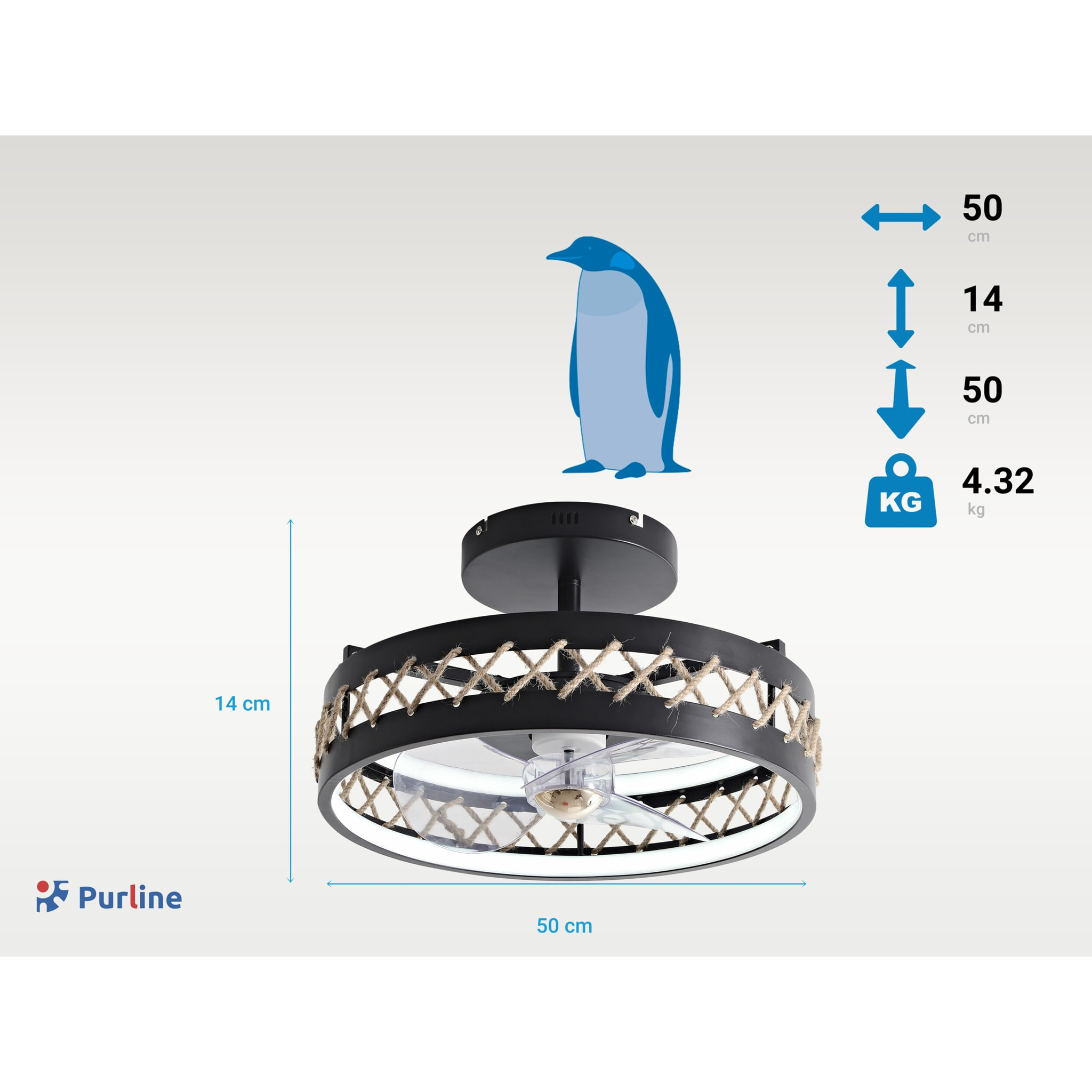 Lampe LED à ventilateur avec détails de finition en corde