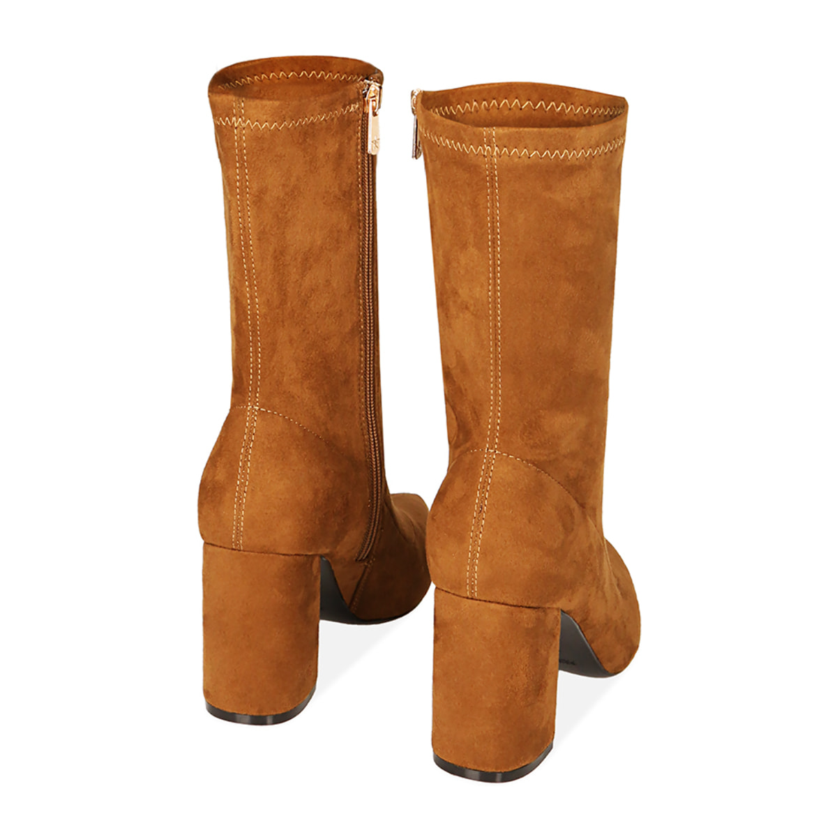 Stivaletti cognac in microfibra, tacco 8,5 cm