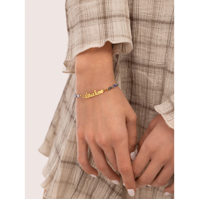 Pulsera Abuela Heart Cianita Acero Baño Oro