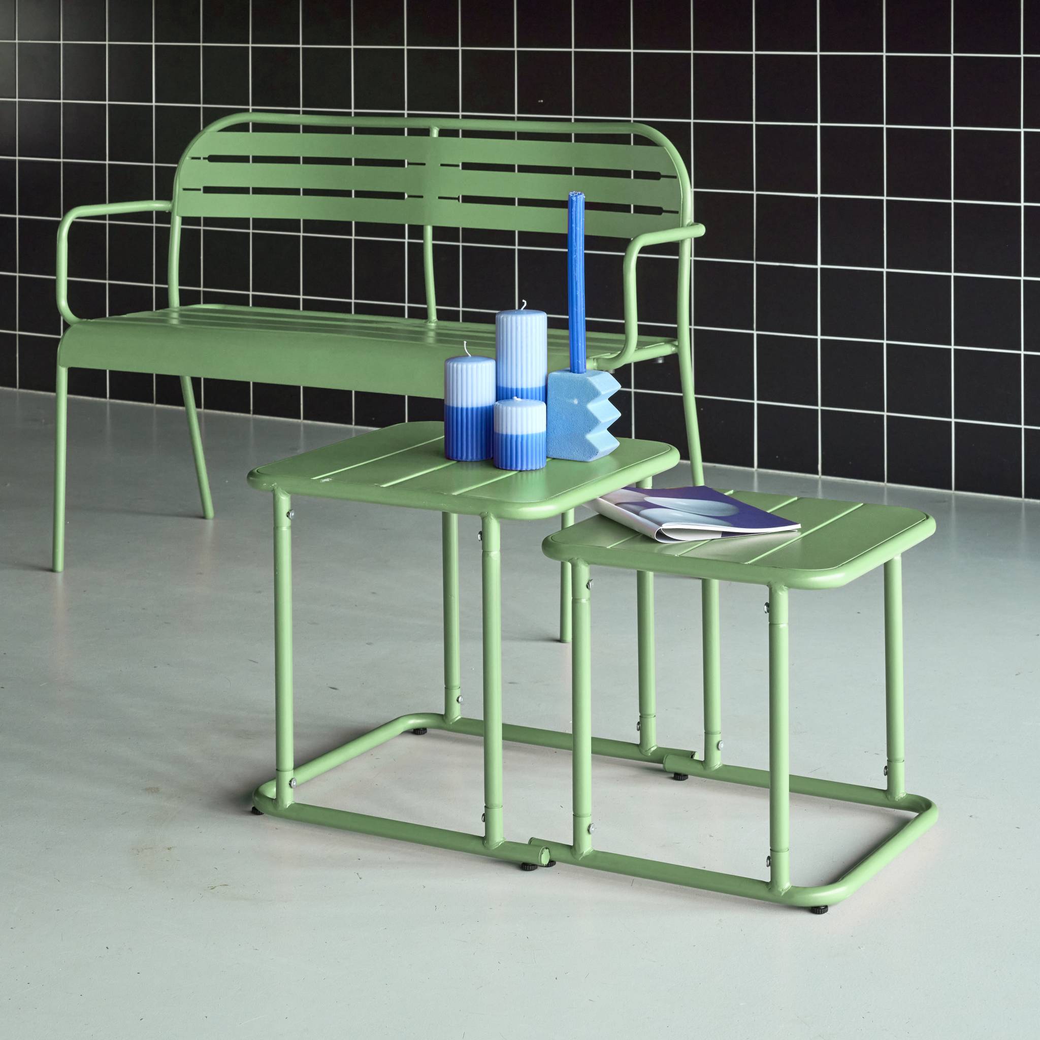 Table gigogne extérieure carrée en acier AMÉLIA