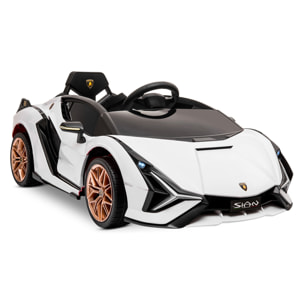 PLAYKIN Coche de batería 12V niños 3-8 años Lamborghini Sian White mando control remoto
