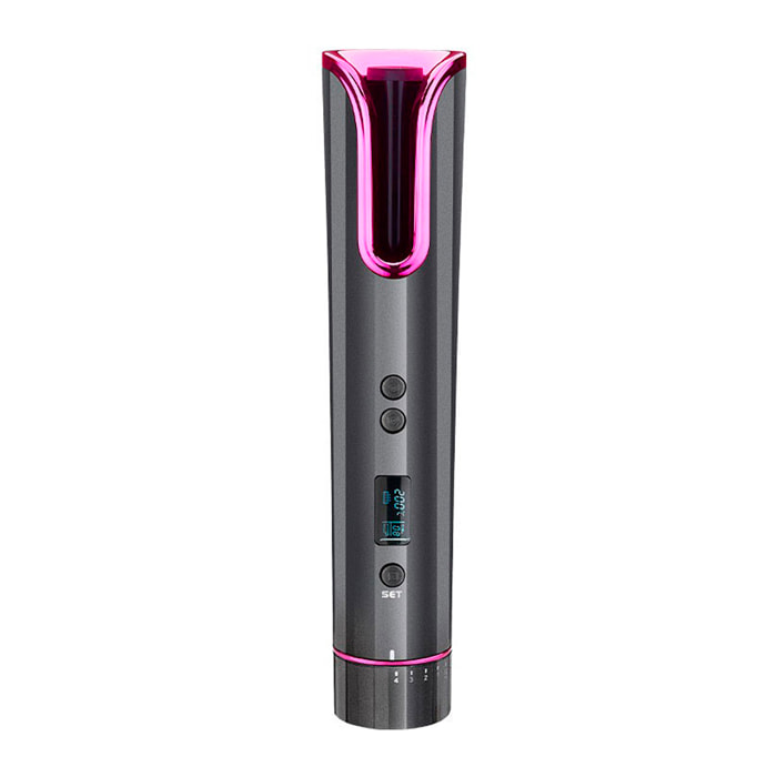 Rizador de pelo con giro automático, 4 niveles de temperatura y 6 ajustes de temporización.
