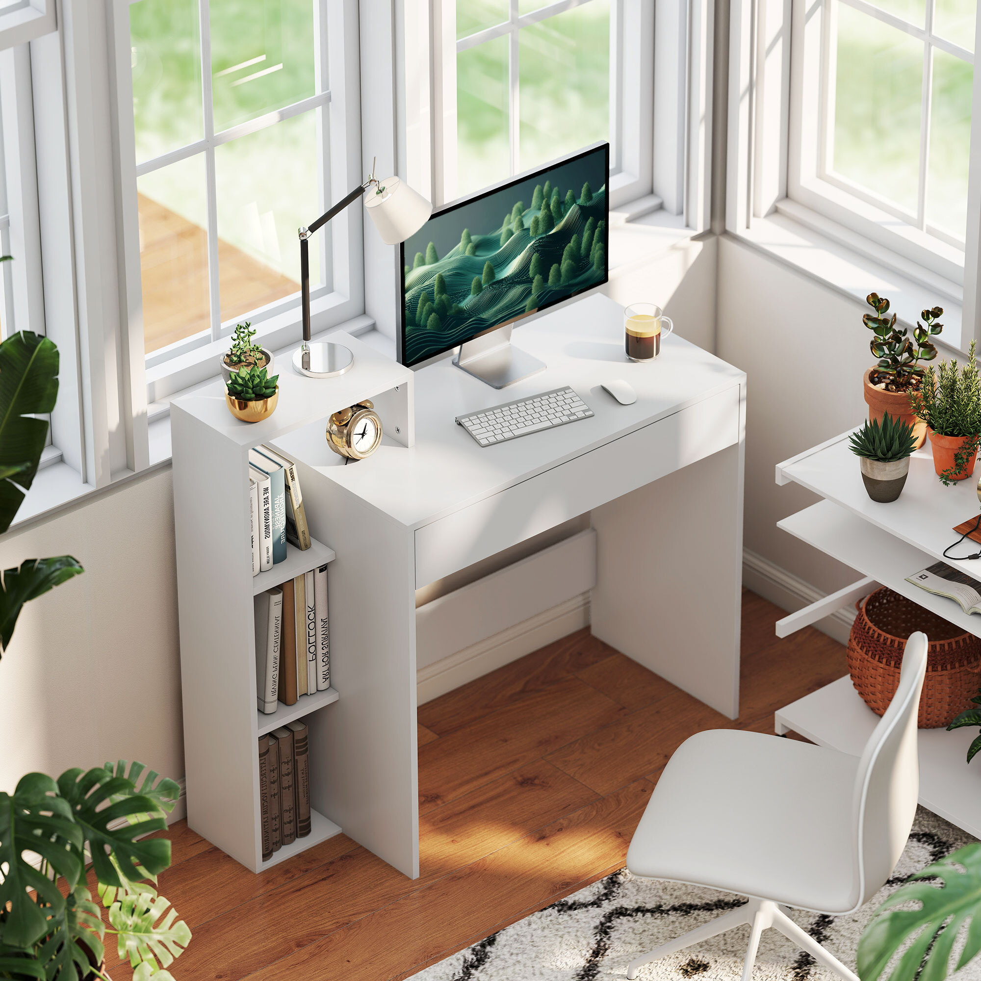 Bureau compact multi-rangement 100 x 40 x 90 cm blanc