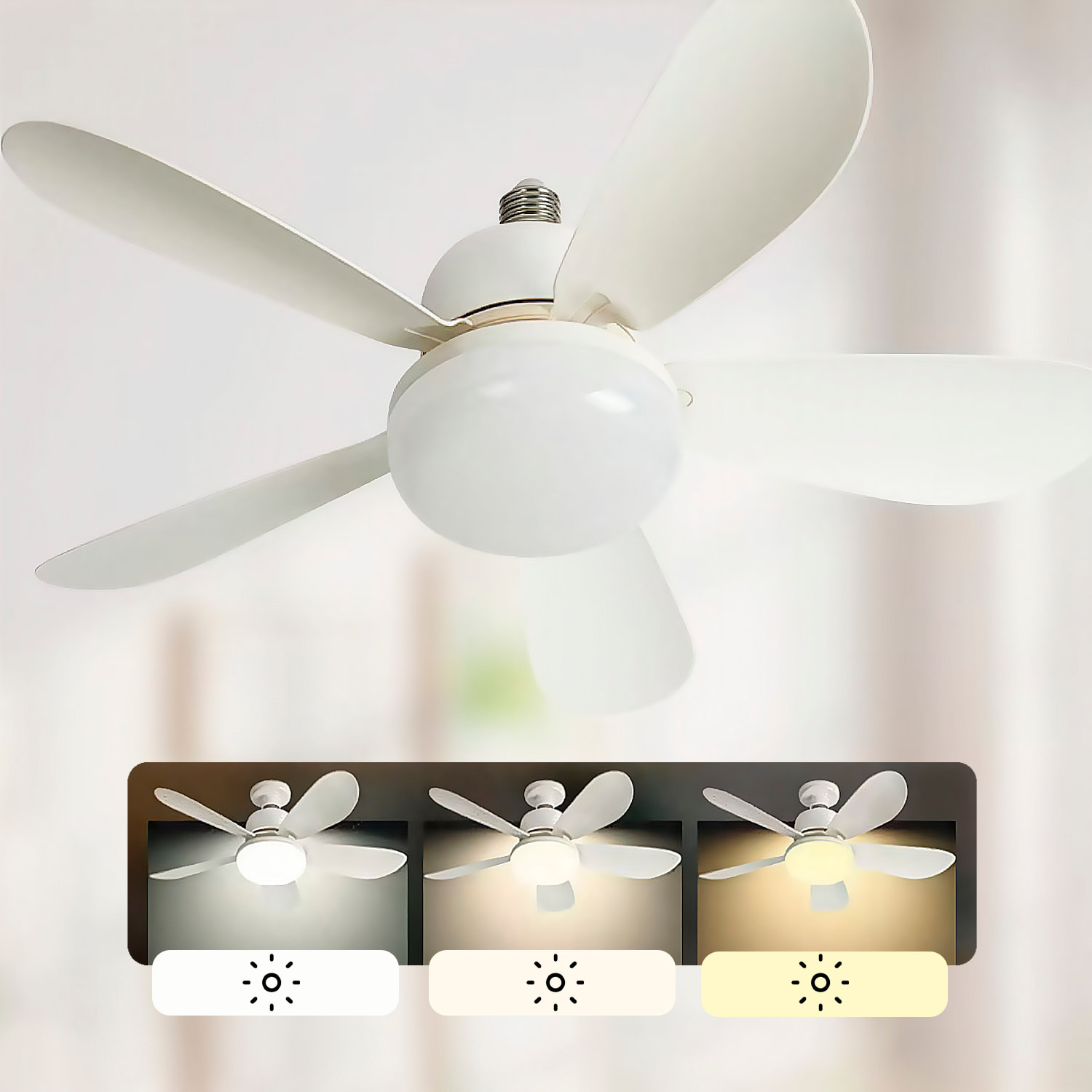 Ventilador de techo FS-5YHX-R520 de 52 cm. Adaptador E27, 3 velocidades y luz LED regulable de 16 W. Incluye mando a distancia.
