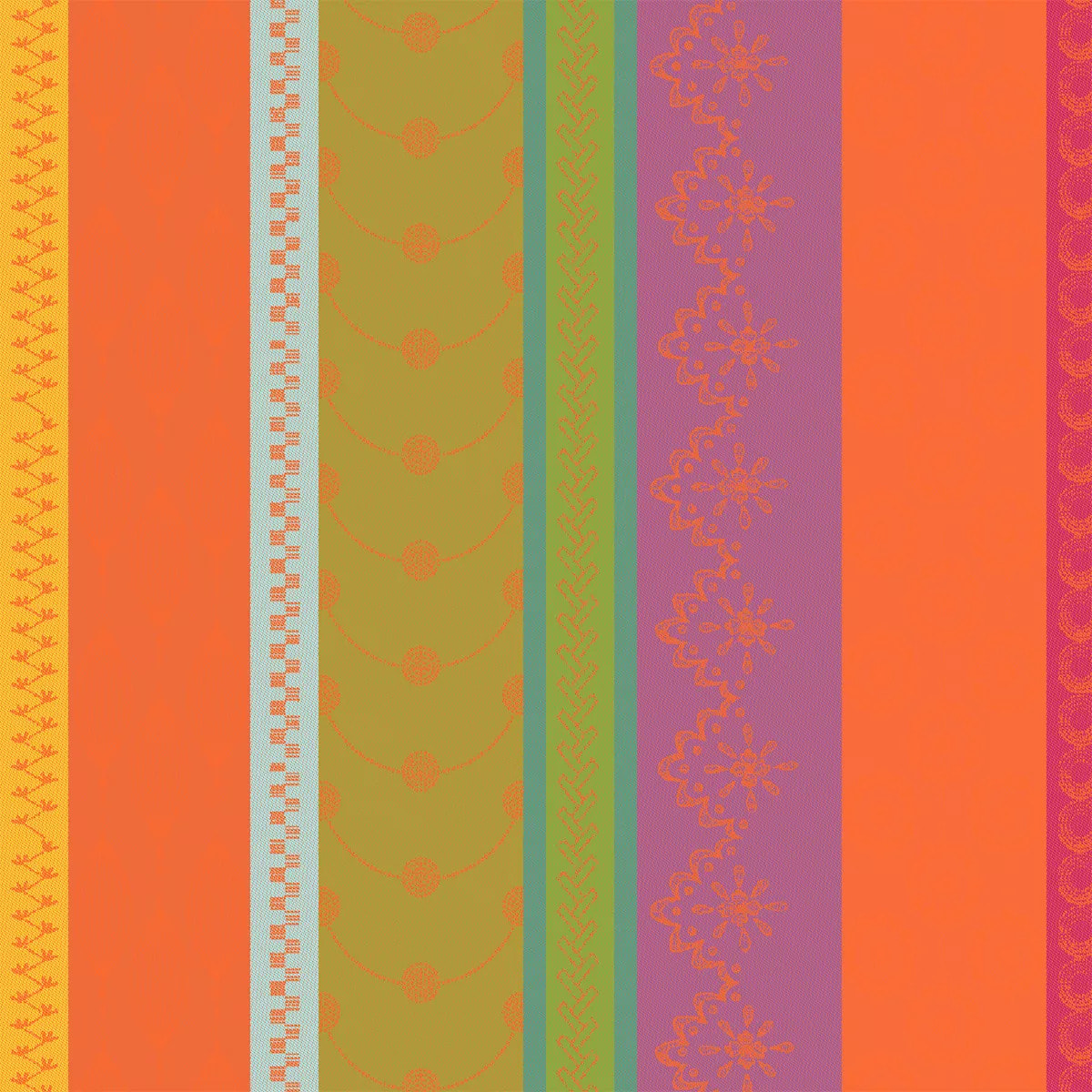 Serviette pur coton motif jacquard vert orange Mille broderies samba