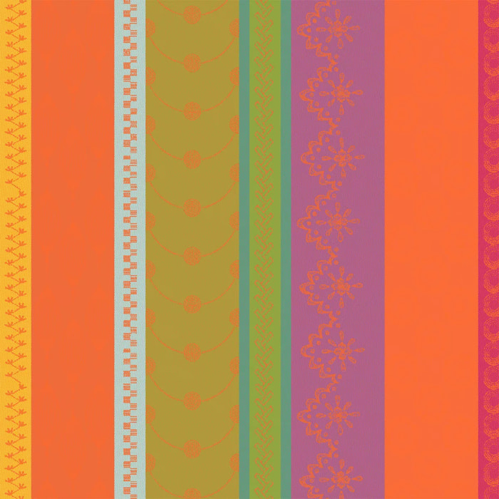 Serviette pur coton motif jacquard vert orange Mille broderies samba