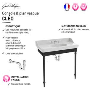 Console Cléo 1889 avec plan vasque 3 trous + siphon chromé