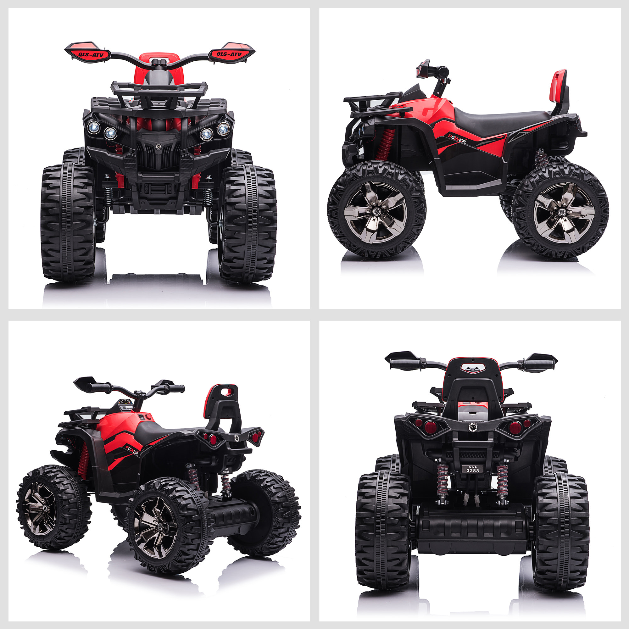 Voiture 4x4 quad buggy électrique enfant 12 V 5 Km/h max. effets lumineux sonores selle avec dossier porte-bagage avant métal PP rouge noir