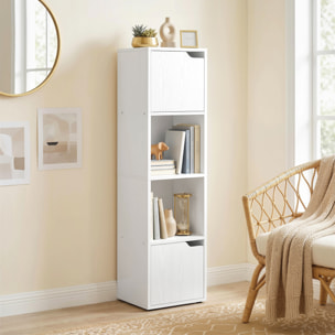Estantería para Libros con 2 Puertas, Librería Estrecha de 4 Niveles con 2 Estantes Abiertos, Armario Alto para Salón, Estudio, Oficina, 30x29x119 cm, Blanco