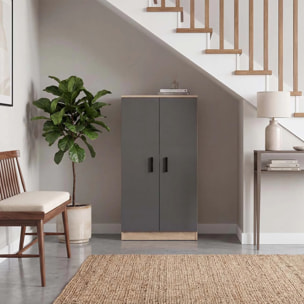 Zapatero de 2 puertas en roble canadian y gris grafito 55x108 cm Liam Roble Canadian - Gris Grafito
