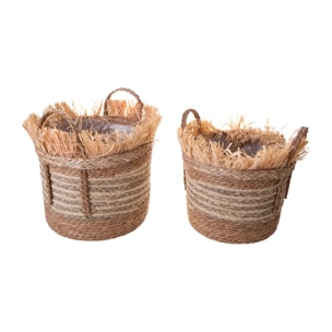 Set 2 Cesti Rotondi Con Rafia - Pezzi 1 - Colore: Naturale - 33xH27x31cm - Bianchi Dino -