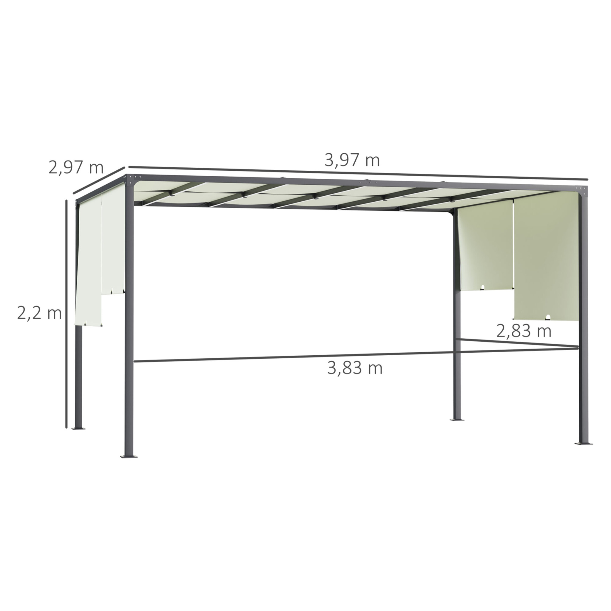 Pérgola de Jardín 3x4 m con Techo Retráctil Cenador con Luces LED Energía Solar Marco de Acero Carpa para Patio Terraza Balcón Crema