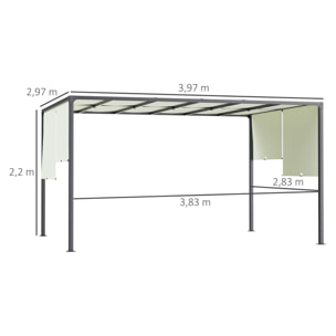 Pérgola de Jardín 3x4 m con Techo Retráctil Cenador con Luces LED Energía Solar Marco de Acero Carpa para Patio Terraza Balcón Crema