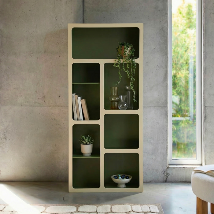 Etagère bibliothèque organique décor bois bicolore 8 compartiments  AGATHA