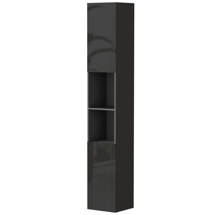 Meuble colonne rangement salle de bain style contemporain façade laquée 2 portes étagères 2 niches noir