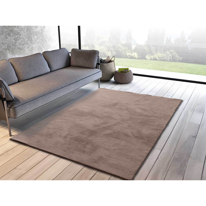 XIANA Alfombra lisa lavable de tacto suave  en color marron, varias medidas disponibles.