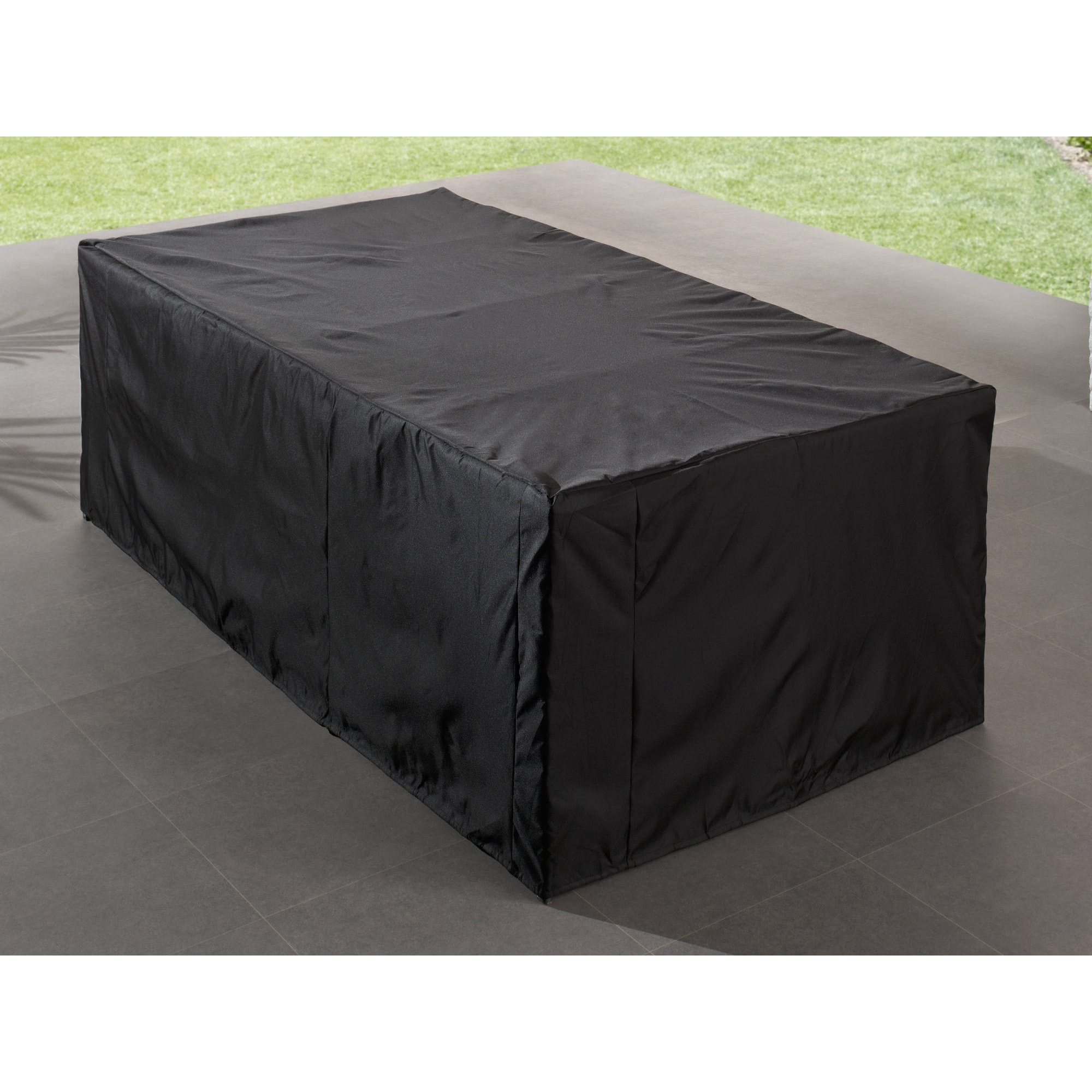 Cuba - Salon de jardin encastrable 12 places - en résine tressée - Noir avec coussins gris + housse de protection - Noir / Gris